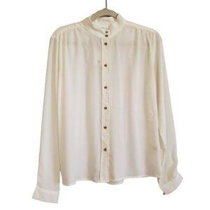 Everly Sheer long sleeve button down blouse size L NWT
